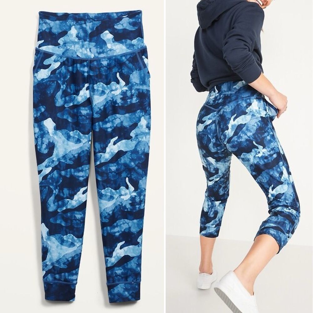 NWT Old Navy Active Powersoft Joggers Size Small Blue Camo Crop High Rise Go-Dry
